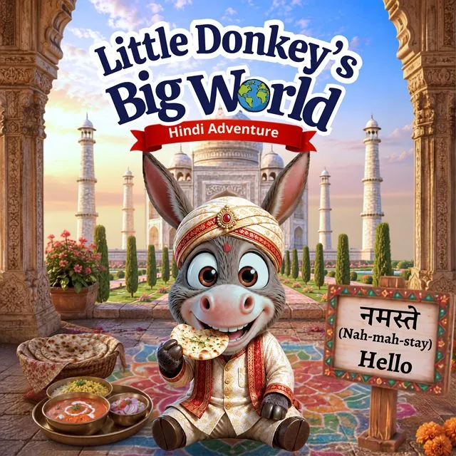 Little Donkey's Big World: Hindi Adventure picture book cover