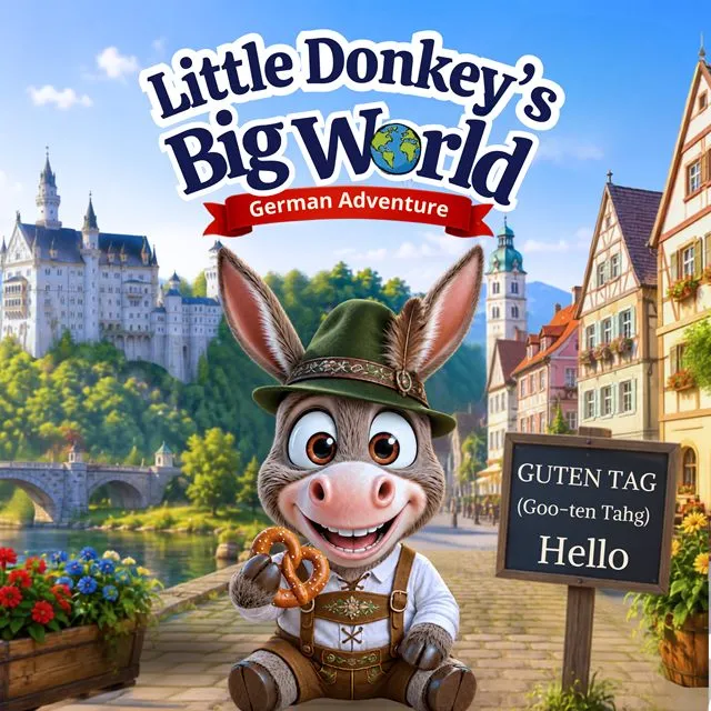 Little Donkey's Big World: German Adventure picture book cover